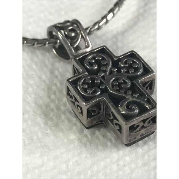 Reversible Cross Pendant‎ Necklace 925 Silver Black Onyx Rope Chain - Picture 7 of 8